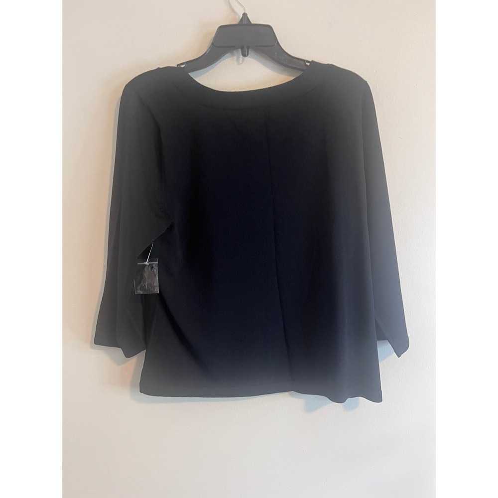 Ronnie Salloway Womens Black Knit Top Rhinestone Buckle Detail 3/4 Sleeve L - Picture 3 of 6